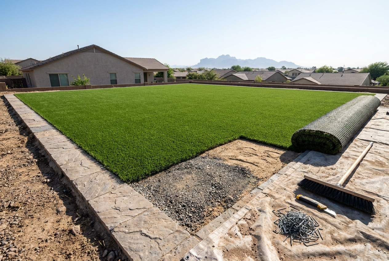 Artificial turf installation in Mesa, AZ